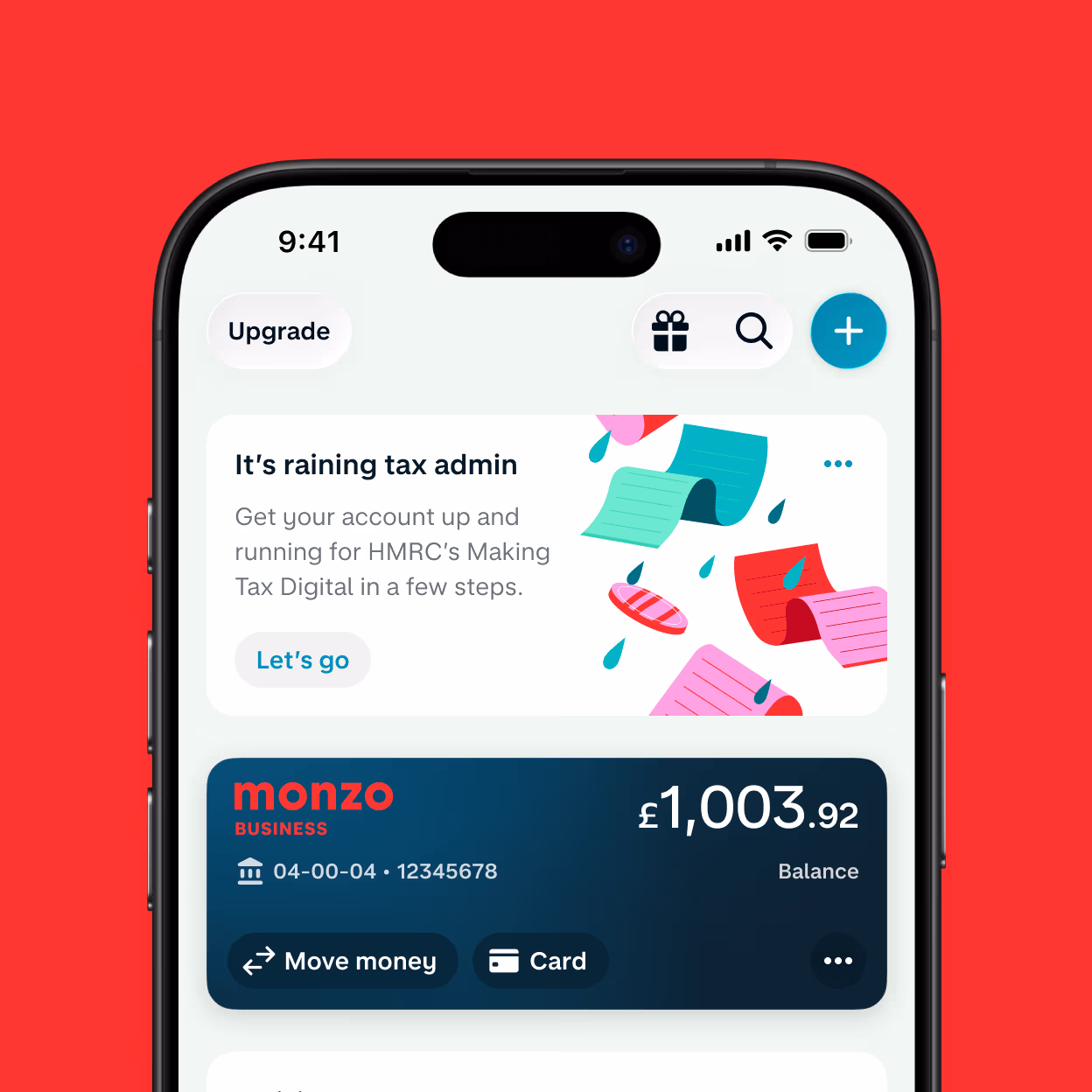 Monzo app showing how to get tax ready